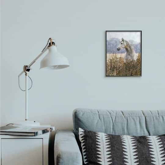 Stupell Industries Wild Horse in Tall Grass Wall Art in Black Frame